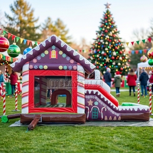 Château gonflable de Noël en PVC en forme de maison de pain d'épices avec toboggan, idéal pour les fêtes d'enfants et la location commerciale - Product Image 3