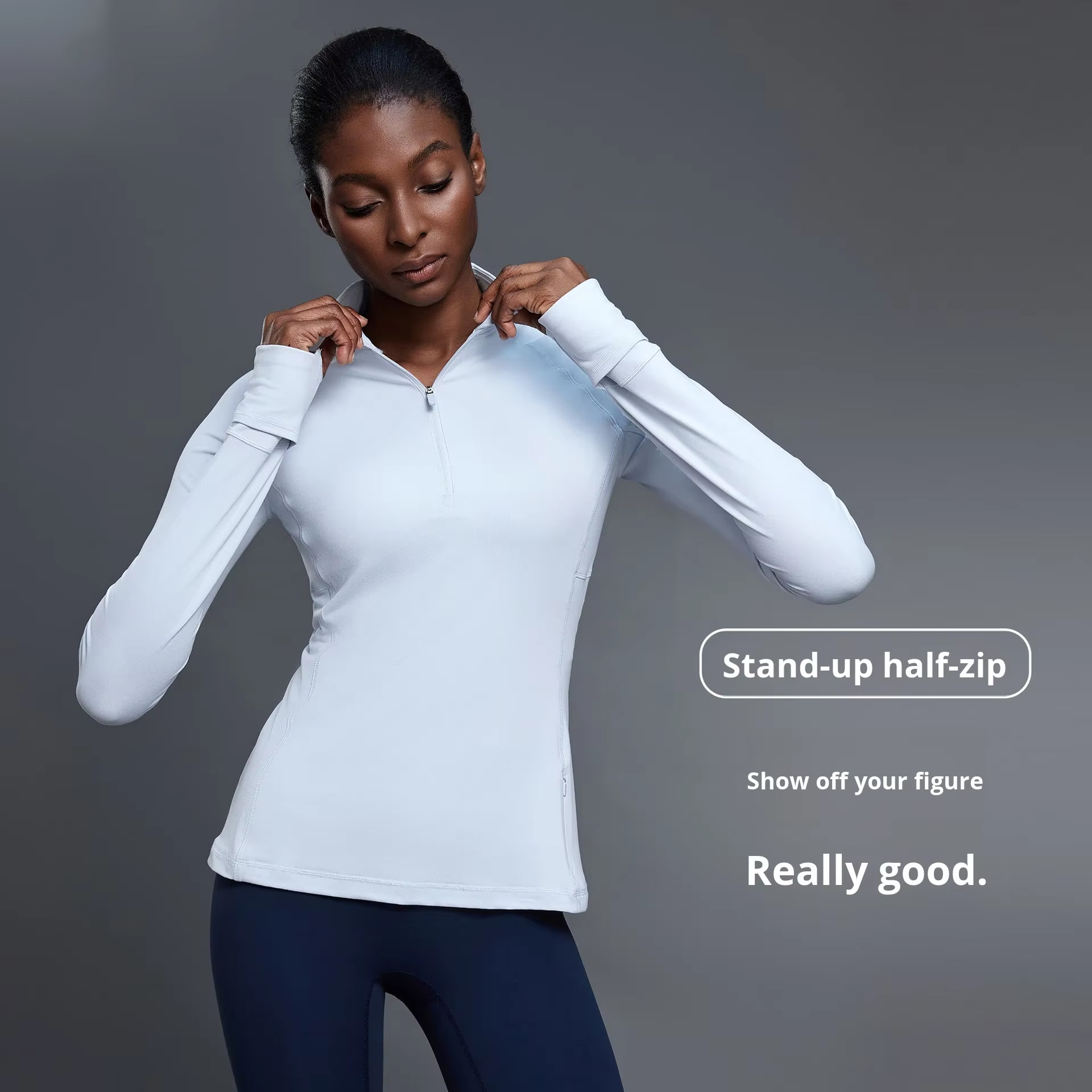 TongJoes Women's Autumn Half-Zip Long-Sleeved Yoga Wear Stand Collar Skinny Fit Breathable Lightweight Fitness Top Front