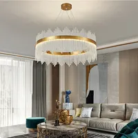 الجملة الحديثة نمط مصابيح LED مستديرة السقف k9 الكريستال النحاس الذهب الفاخرة الثريات وقلادة أضواء لغرفة المعيشة