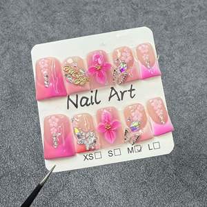 TSZS Ongles Courts Style Y2K <span class=keywords><strong>en</strong></span> Faux Acrylique Fait Main <span class=keywords><strong>Gel</strong></span> Press-On Décorés de Fleurs 3D et <span class=keywords><strong>Strass</strong></span> Réutilisables - Product Image 1