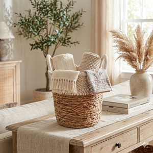 Boho Macrame Cotton Rope Storage Basket Natural Water Hyacinth Woven Laundry <b>Hamper</b> With Handles For Bedroom Home Decoration - Product Image 6