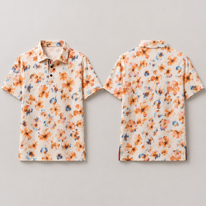 Polo de Golf Personalizado Premium para Hombre, Color Naranja con Diseño Floral, Absorbente de Humedad, Marca Privada, Ropa de Resort OEM - Product Image 4