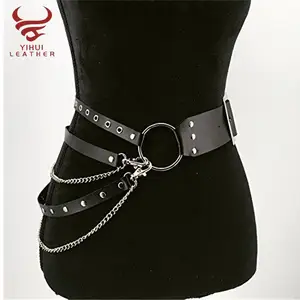 Cinturón de piel sintética con hebilla de pin para mujer, Cinturón de piel sintética con correas de fiesta, punk, ajustable, negro