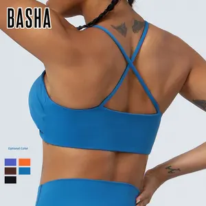 BASHAsports Spaghetti cinturino sottile reggiseno da palestra donna irregolare bella schiena Fitness sport Top imbottito reggiseno Yoga