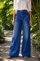 Jeans pour femmes, bleu cobalt royal, grandes poches plaquées sur le devant, style baggy, élégant, décontracté, pour femmes