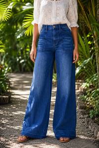 Jeans de Mujer Azul Cobalto con Bolsillos Delanteros Grandes, Estilo Holgado, Elegante y Casual para Damas - Product Image 6