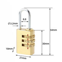 Cadenas à combinaison à 3 chiffres en laiton massif 21 mm, antivol, pour bagages, armoires, casiers de gym, et rangements extérieurs