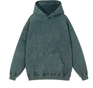 Heavyweight biểu tượng tùy chỉnh bông mặt trời phai màu đen đá axit rửa hoodie cho Unisex