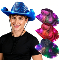 Cappello da Cowboy LED Luminoso per Halloween, Natale, Festival, Cappelli da Festa Lampeggianti con Paillettes, Costume per Carnevale e Mardi Gras