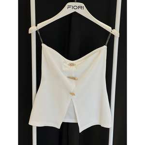 Débardeur sans bretelles en tricot pour femme Fiori avec décoration boutonnée blanc - Product Image 1