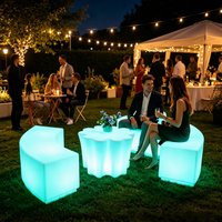 Ensemble de bar lumineux LED moderne, écologique, durable, résistant à l'eau, table fleurie, tabourets courbes, mobilier lumineux d'extérieur, hôtel, cuisine