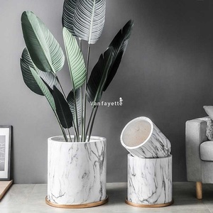 16" Chinese Garden <strong>Large</strong> White or Black <strong>Marble</strong> Pattern Flower Pots <strong>Planters</strong> Without Saucer - Product Image 1