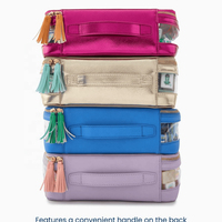 Sac de Mahjong américain en PU blanc avec fenêtre transparente, doublure florale éléphant pastel, fermeture éclair à pompon, étui de rangement de tuiles de voyage, vente en gros