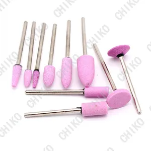 Đỏ Corundum mài mòn gắn điểm Mài bánh xe đầu 3mm Shank khắc đánh bóng đầu mài Gốm mài đầu