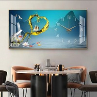 Horloge Murale Artistique Moderne de Luxe, Décoration de Restaurant, Cadre en Porcelaine Cristalline, Tableau Horloge Peinture, Horloge Murale Artistique