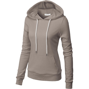Sudadera con Capucha para Mujer, Color Sólido, Casual, Manga Larga, Tejida, 100% Mezcla de Algodón, Ropa de Invierno, Logotipo Frontal - Product Image 1