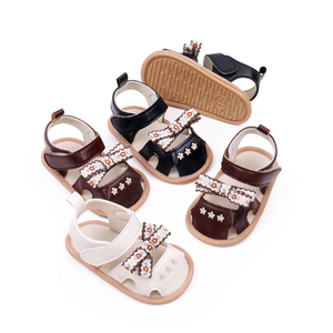 2024新款复古条纹蝴蝶结婴儿凉鞋平底橡胶鞋底男童童鞋夏季沙滩郊游 - Product Image 1