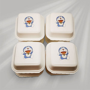 Lonchera Desechable de Pulpa de Papel Doraemon, Contenedor Cuadrado de 6 Pulgadas para Llevar, Biodegradable, Apto para Microondas - Product Image 1