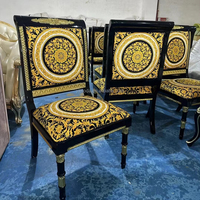 Classique Luxe antique Rouge broderie tissu Fauteuil Noir doré En Bois Loisirs Villa Rouge doré Accent Chaise salle à manger chaise