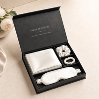 Ensemble cadeau 100% soie de mûrier avec impression de logo personnalisé, comprenant une taie d'oreiller, un masque pour les yeux et un chouchou, livré en boîte
