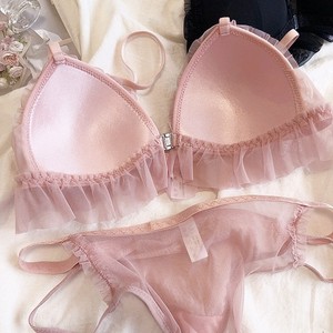 Ensemble de soutien-gorge triangle sans armatures à fermeture avant en maille, style français, avec effet liftant, dos élégant, lingerie sexy et séduisante. - Product Image 3