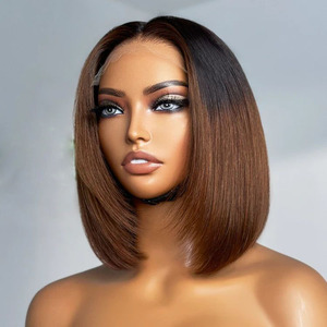 1B/<span class=keywords><strong>4</strong></span> #   Perruques Courtes Droites Type Bob en Cheveux Humains Bruns, Perruques Lace Front 13x4 Pré-Pluckées, Perruques Lace 2x6 Cheveux Naturels - Product Image 1