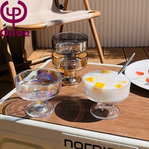 Mini bol de service à la crème glacée en cristal Gris ambré Bol à dessert à petits pieds Pudding Yaourt Milkshake Salade de fruits Tasse à boisson mélangée - Product Image 2