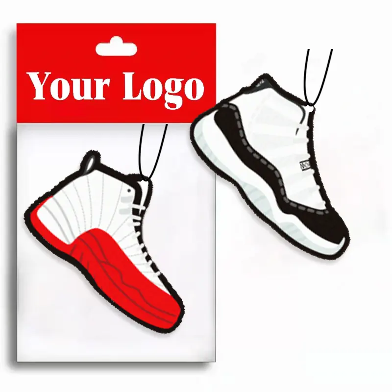 Low Moq Custom Populair Ontwerp Papier Sneaker Auto Luchtverfrisser Nikc Schoenen Met Logo Dubbele Zijden