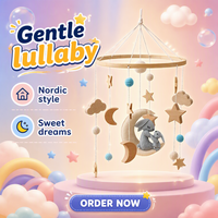 Hochet de lit de bébé style nordique Lapin de la Lune, ornements suspendus en bois faits main au crochet pour chambre d'enfant, pour filles de 0 à 3 ans