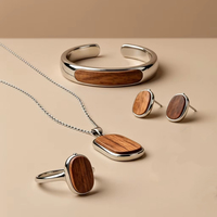 Conjunto de Joyería de Acero Inoxidable 316L con Incrustaciones de Madera, Collar, Anillo, Aretes y Brazalete de Madera Natural, Regalo de Moda para Hombre y Mujer, Venta al Por Mayor, OEM