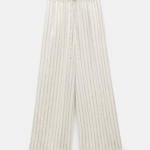 Conjunto de Dos Piezas de Lino para Mujer, Estilo Casual, Primavera-Verano, Pantalones Anchos y Camisa Tipo Cárdigan con Rayas de Algodón - Product Image 2