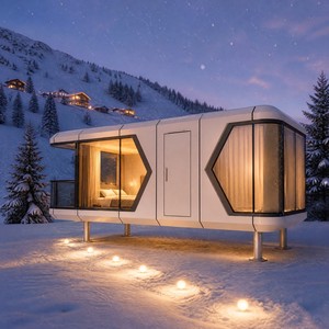 Cabine modulaire en structure acier avec fenêtre panoramique pour maison de vacances en zone de villégiature en montagne ou en zone de villégiature en zone montagneuse - Product Image 5