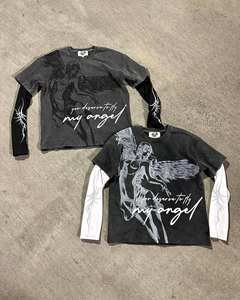 <span class=keywords><strong>T</strong></span>-<span class=keywords><strong>shirt</strong></span> ample à manches longues pour homme, style streetwear vintage rétro Y2K, délavé et vieilli, imprimé graphique, poids lourd - Product Image 5