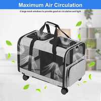 Sac de transport à roulettes double compartiment pour animaux de compagnie avec roues détachables, sac de transport respirant en maille pour 2 chats, cage de voyage pour chien