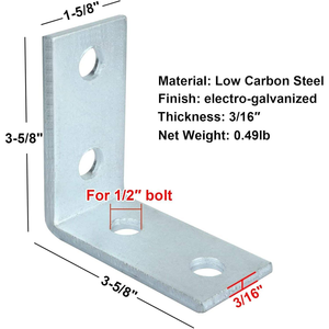 MISA MISA04 Support triangulaire 5 mm d'épaisseur, 4 trous, équerre d'angle, profilé en U, raccord à 90 degrés, acier au carbone plaqué zinc argenté - Product Image 4