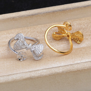 Wenchi S925 Pure Silver <b>Bow</b> Ring <b>Holder</b> DIY Pearl Accessories Adjustable 9-11 Empty Jewelry Findings Components 16661 China - Product Image 3