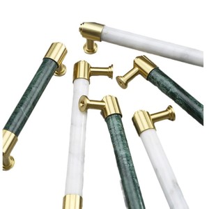 Tirador en forma de T pequeño de latón puro y mármol natural para armario, cajón, gabinete o baño de lujo nórdico europeo de alta gama - Product Image 2