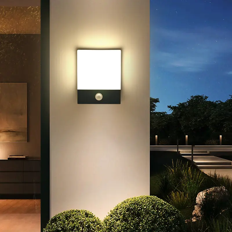 Outdoor impermeável IP65 corredor jardim decoração iluminação com humano sensing alumínio acrílico LED parede lâmpada