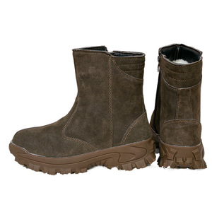 Botas de Nieve de Lana para Hombre, Tacón Medio, Color Sólido, con Ribete de Piel, para Uso en Exteriores en Invierno - Product Image 2