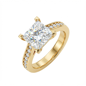 Anillo de compromiso para <span class=keywords><strong>mujer</strong></span> con moissanita VVS de 1 quilate, corte princesa, certificado GRA, en plata 925 chapada en oro con engaste de tensión - Product Image 2