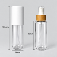 Flacon pompe à poudre PET 90 ml avec anneau en bambou et capuchon blanc, rechargeable, vide, pour poudre libre et fond de teint