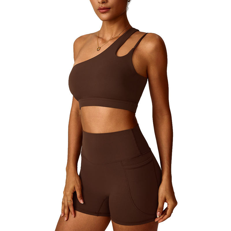 Oblique Shoulder Beautiful Back Seamless Breathable High Support Yoga Bra Women's Gym Sports Vest