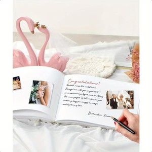 Libro degli Ospiti Personalizzato con Copertina <span class=keywords><strong>in</strong></span> Lino, Libro degli Ospiti con Copertina Rigida e Tasche per Foto per Ricevimenti di Nozze ed Eventi - Product Image 3