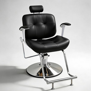 Chaise de barbier hydraulique noire en PU, chaise de coiffure ergonomique avec accoudoirs et repose-pieds - Product Image 4
