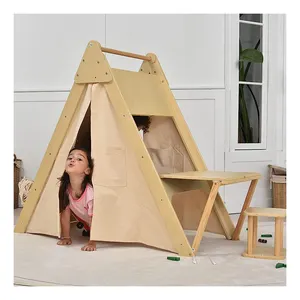 Hot sale climbing triangle set wooden kids sliding board Toddler indoor gym multifunctional climbing frame with table chair