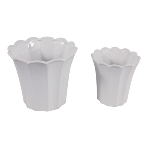 Ensemble de pots à fleurs en céramique festonnés pour plantes d'intérieur et d'extérieur avec drainage, pots décoratifs blancs pour jardin - Product Image 3