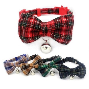 New Tartan Bowknot Safety Comfort Cotton Pet Cat Collar Small Bell