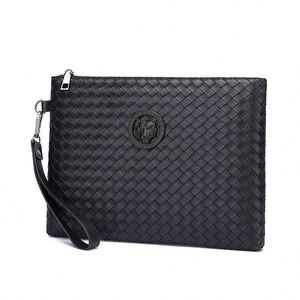 Durable Vintage Style <b>Leather</b> Briefcase Compact Attache Case with Sturdy Handle <b>Rivet</b> Details and Checkered Fabric Lining - Product Image 1
