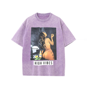 Maglietta da uomo in cotone lavata con acido Vintage retrò in maglia 100% di alta qualità stile Hip Hop a manica corta <span class=keywords><strong>dolcevita</strong></span> oversize - Product Image 4