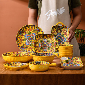 Vajilla <span class=keywords><strong>de</strong></span> Porcelana para el Hogar, Estilo Americano, Hermoso Diseño <span class=keywords><strong>de</strong></span> Flores Amarillas, Juego <span class=keywords><strong>de</strong></span> <span class=keywords><strong>Platos</strong></span> Hondos Grandes para Sopa, Ecológico, Retro, para Fiestas - Product Image 3